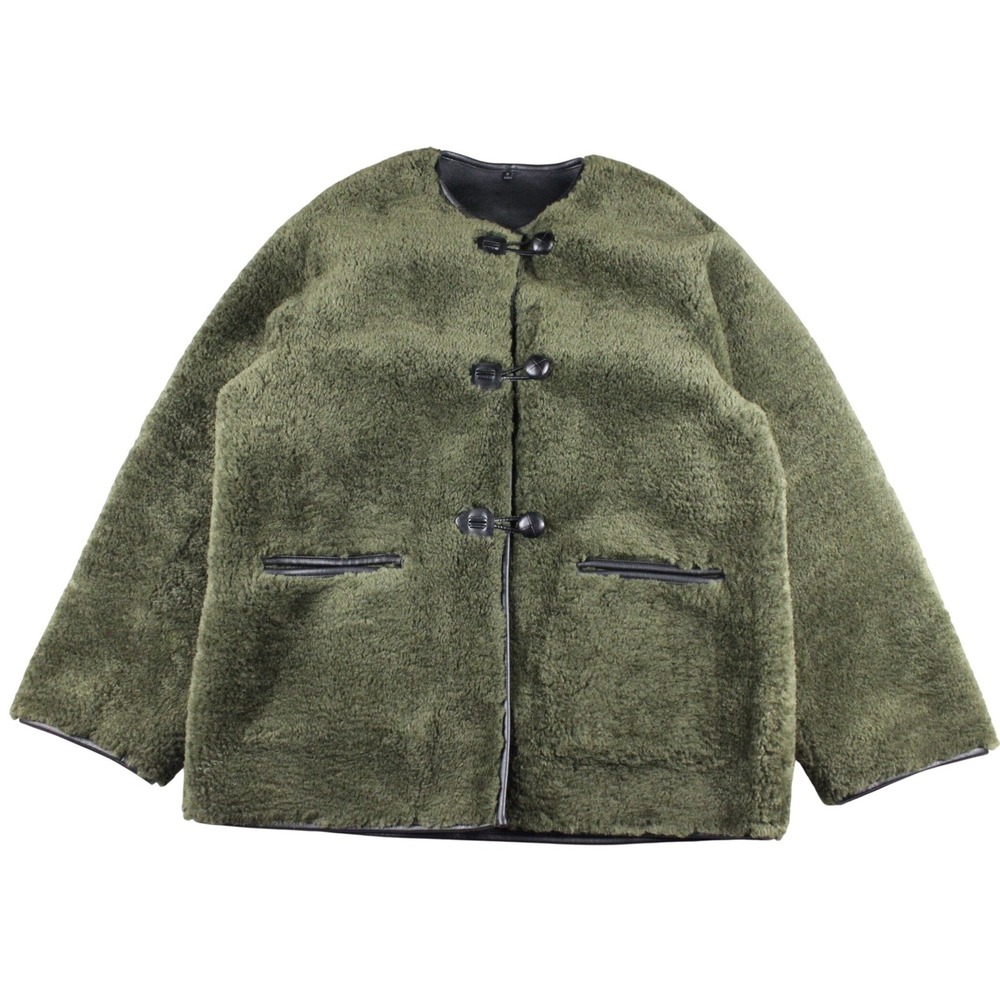 Mango Olive Green Teddy Faux Shearling Jacket Womens XL Toggle Cozy Winter‎